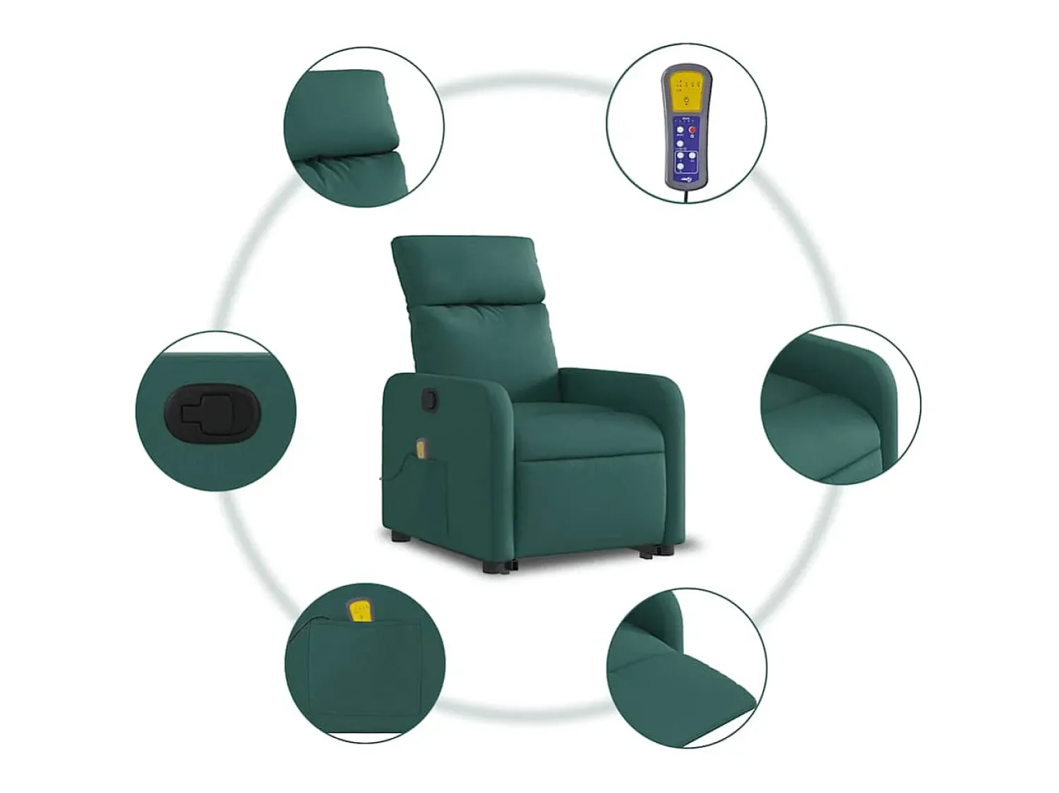 Poltrona| Poltrona Confortável | Poltrona reclinável elevatória de massagens tecido verde-escuro SHL720816 Verde pinho
