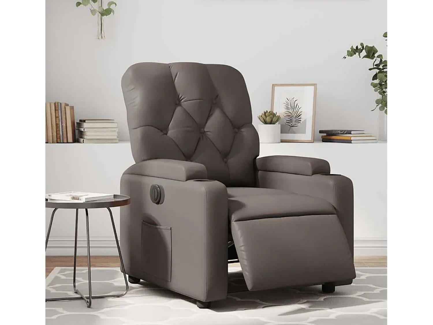 New Poltrona Confortável | Poltrona reclinável elétrica couro artificial SHL23853 Castanho
