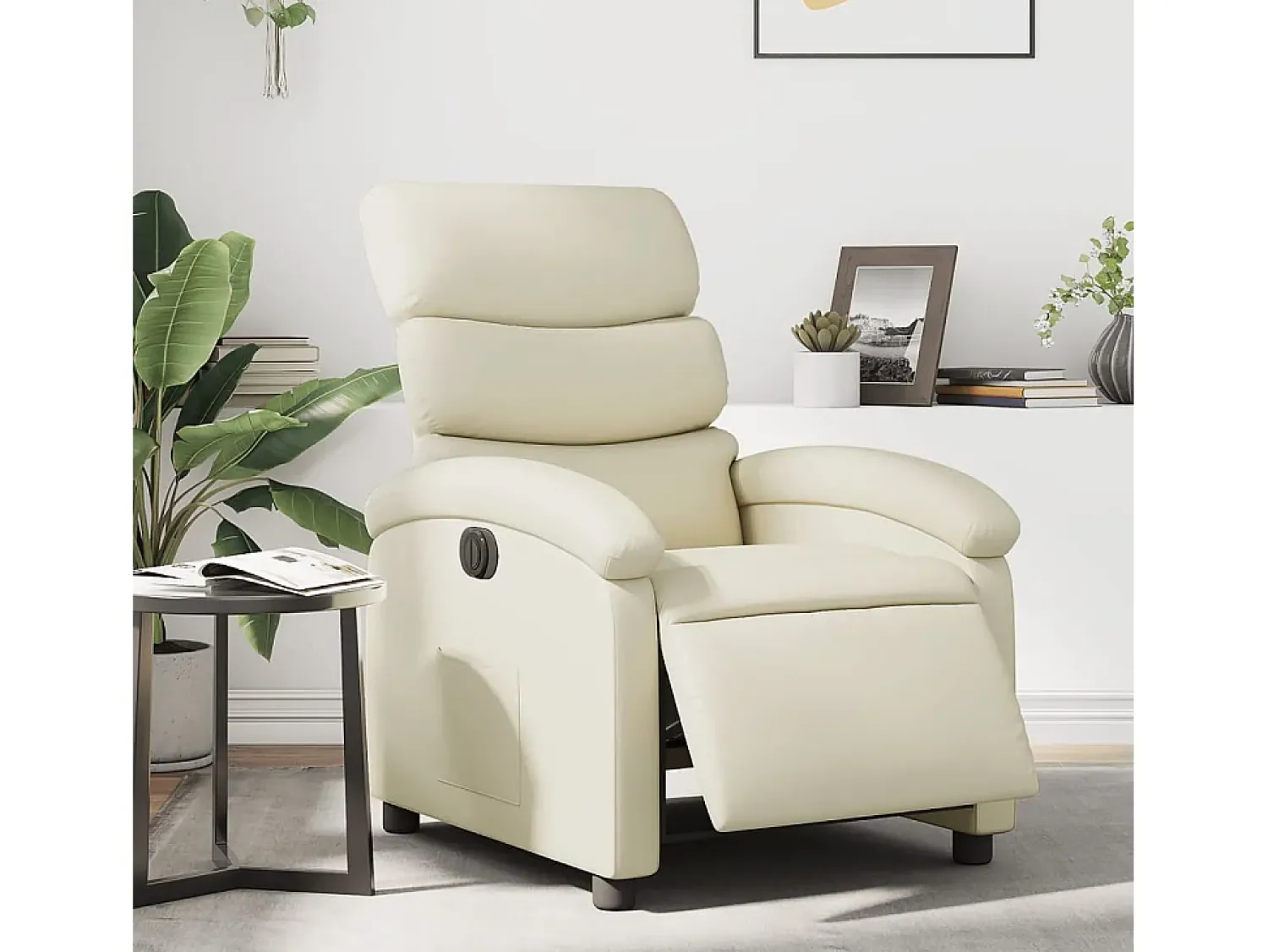 Poltrona| Poltrona Confortável | Poltrona reclinável elétrica couro artificial cor SHL223724 Creme