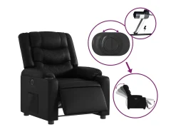 New Poltrona Confortável | Poltrona reclinável elétrica couro artificial SHL806147 Preto