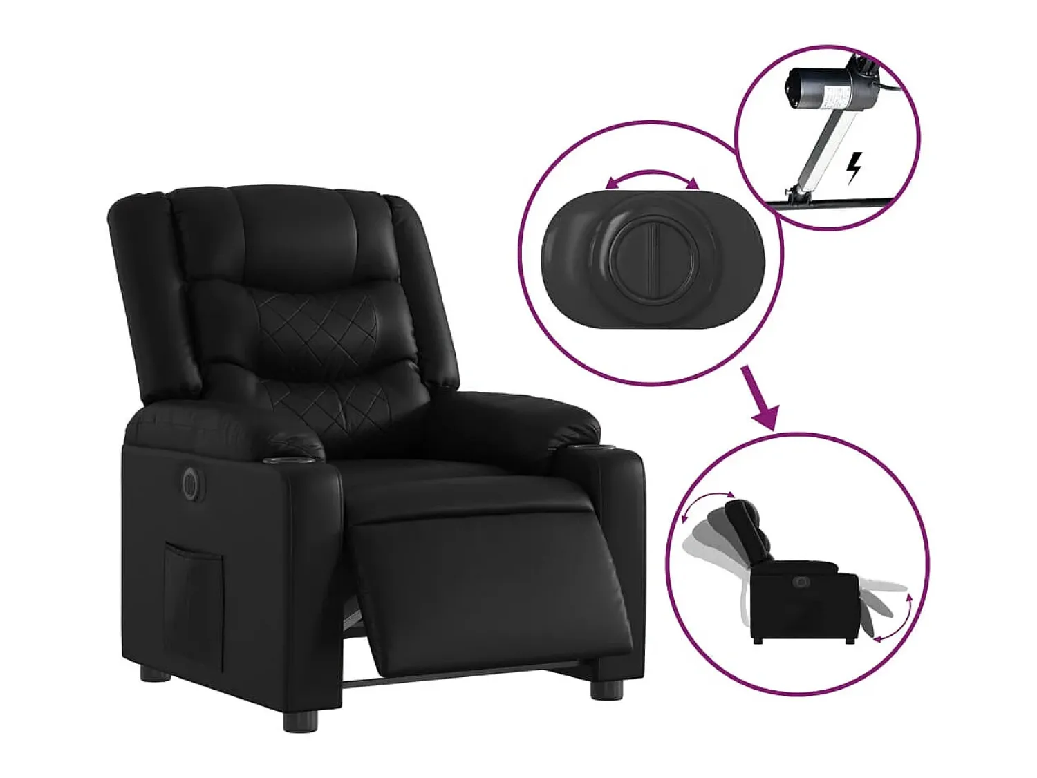 New Poltrona Confortável | Poltrona reclinável elétrica couro artificial SHL806147 Preto