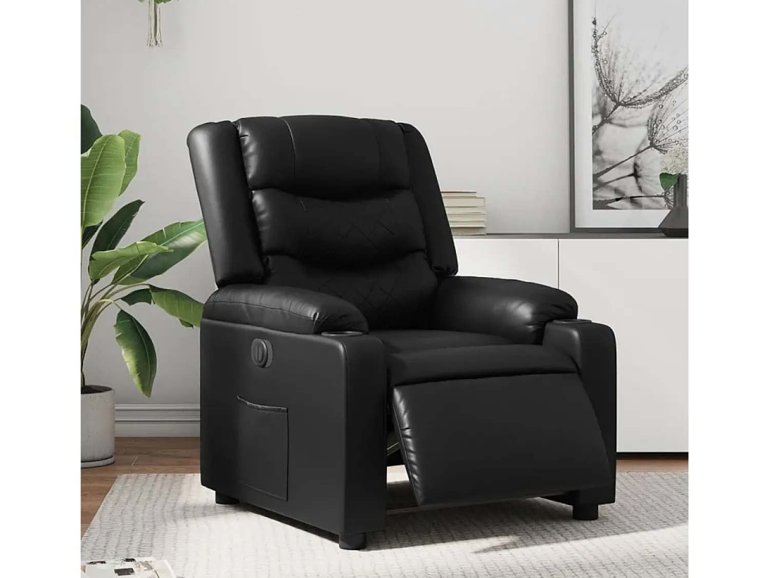 New Poltrona Confortável | Poltrona reclinável elétrica couro artificial SHL806147 Preto