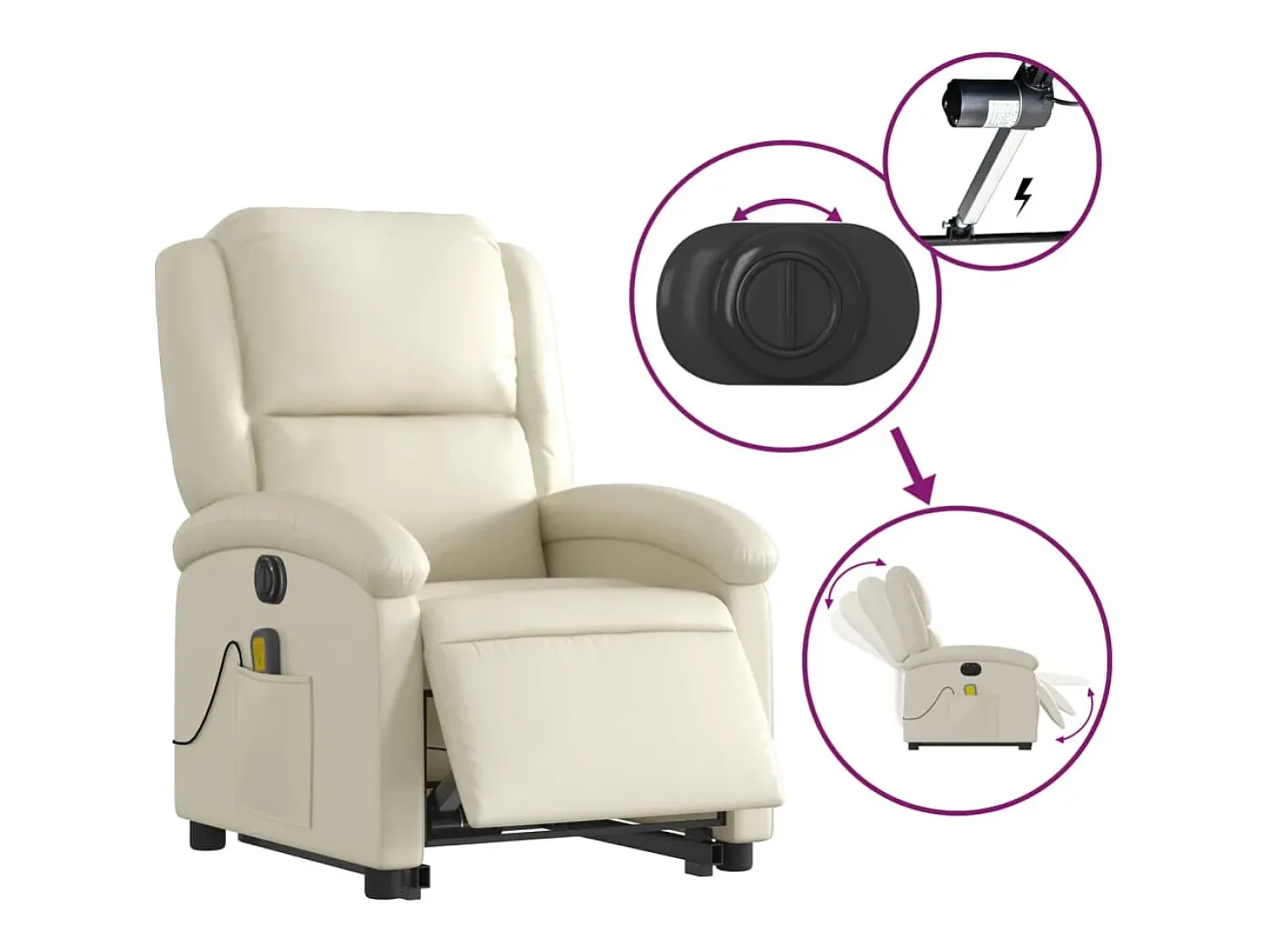 Poltrona| Poltrona Confortável | Poltrona reclinável elevatória elétrica couro artificial SHL521233 Creme