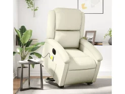 Poltrona| Poltrona Confortável | Poltrona reclinável elevatória elétrica couro artificial SHL521233 Creme