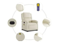 Poltrona| Poltrona Confortável | Poltrona reclinável elevatória elétrica couro artificial SHL521233 Creme