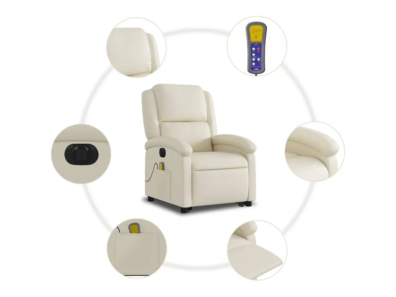Poltrona| Poltrona Confortável | Poltrona reclinável elevatória elétrica couro artificial SHL521233 Creme