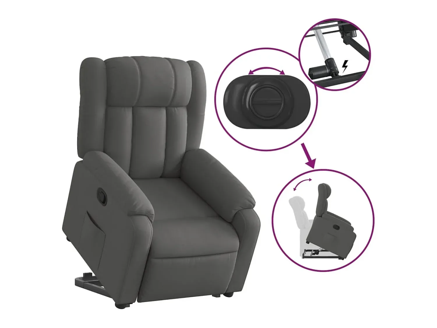 Poltrona Confortável | Poltrona reclinável elevatória tecido cinzento-escuro SHL398404^ Poltrona