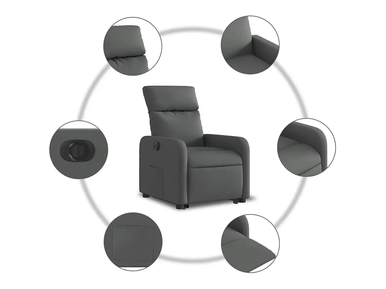 Poltrona Confortável | Poltrona reclinável elevatória elétrica tecido cinzento-escuro SHL251519^ Poltrona