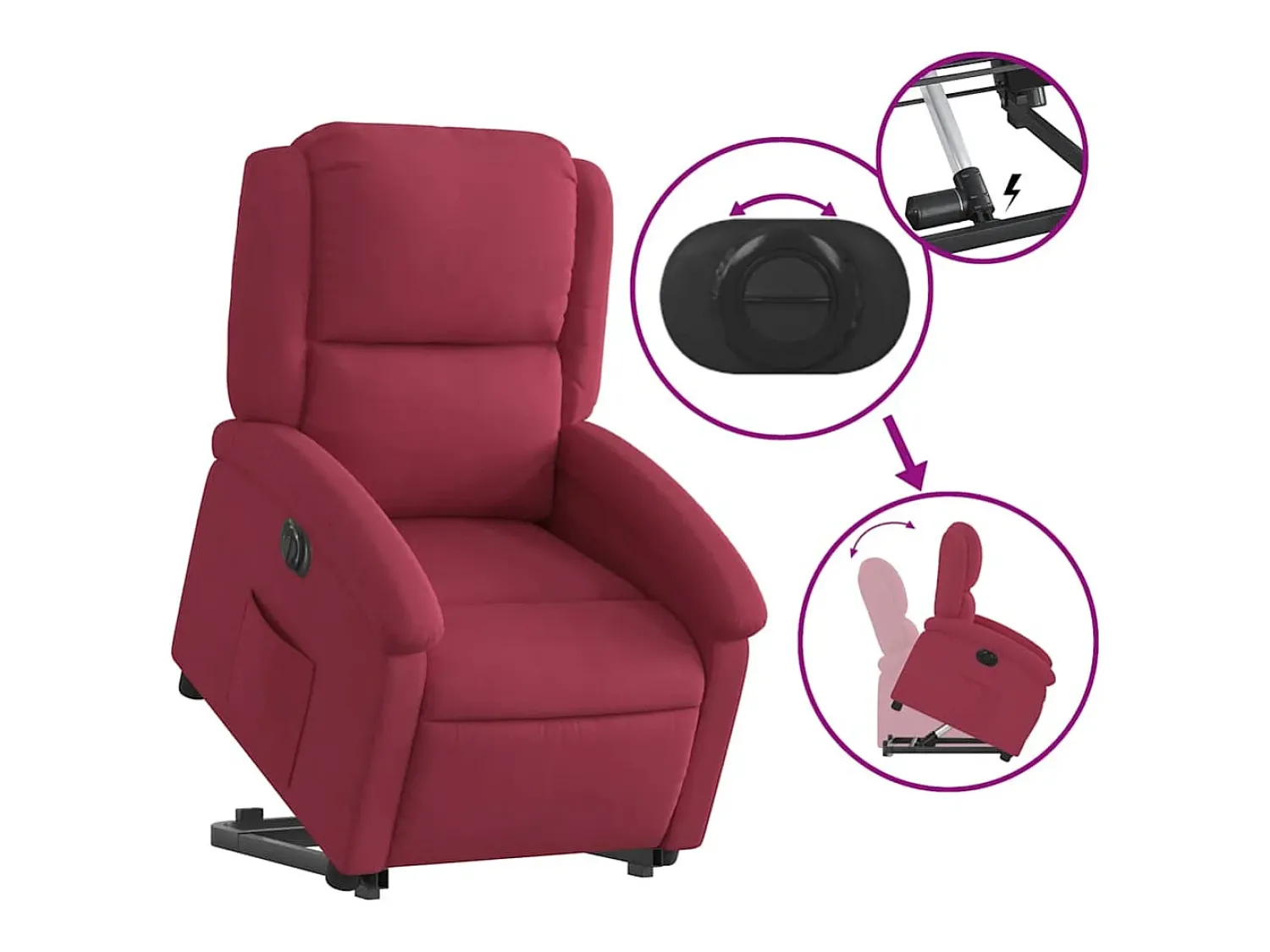 Poltrona| Poltrona Confortável | Poltrona reclinável elevatória elétrica veludo -tinto SHL80127 Vermelho