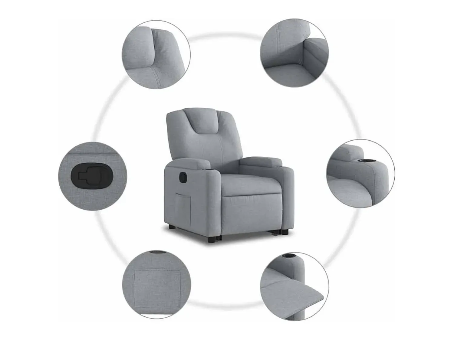New Poltrona Confortável | Poltrona reclinável elevatória tecido -claro SHL661820 Cinzento