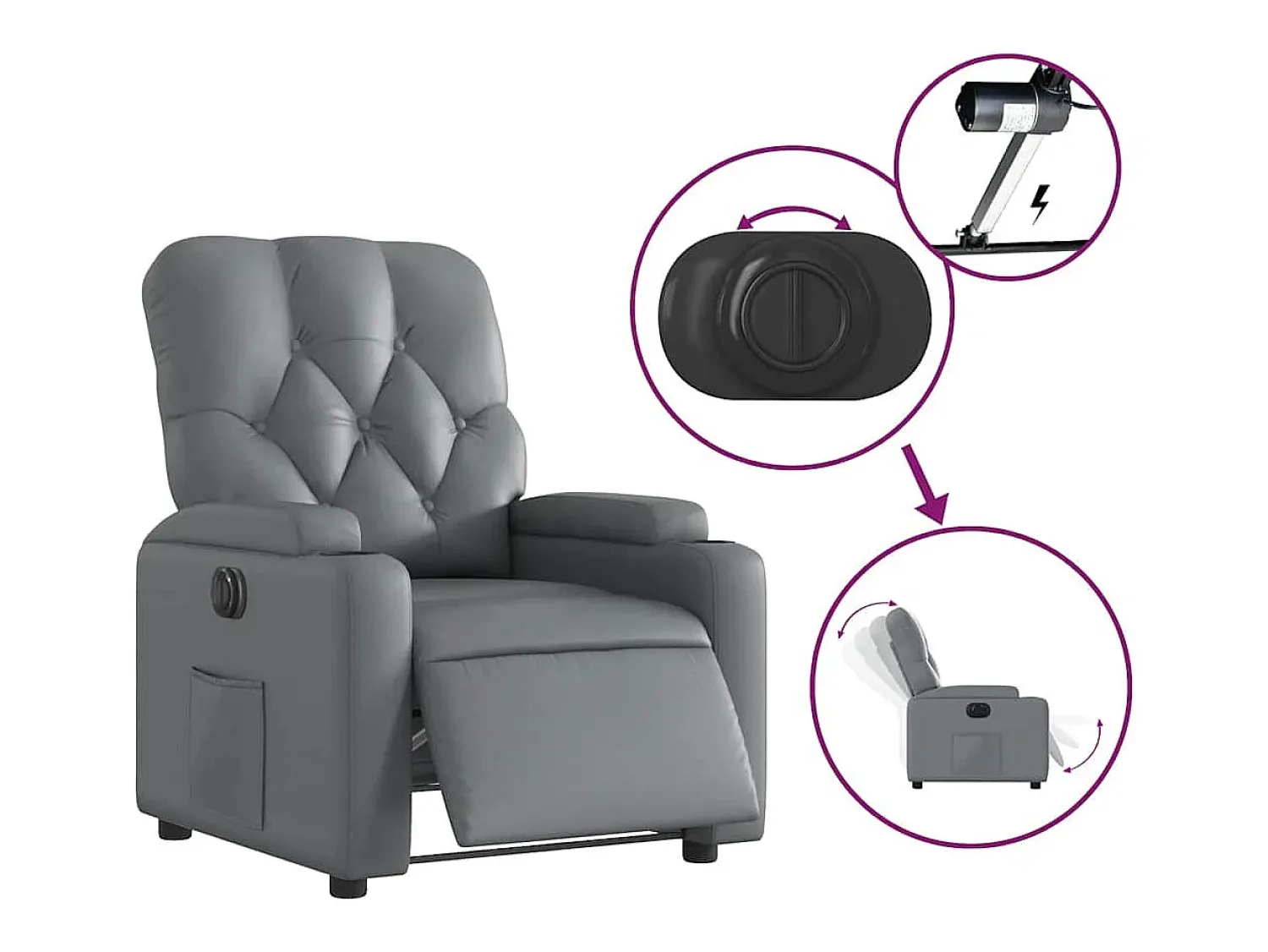 Poltrona| Poltrona Confortável | Poltrona reclinável elétrica couro artificial SHL503033 Cinzento