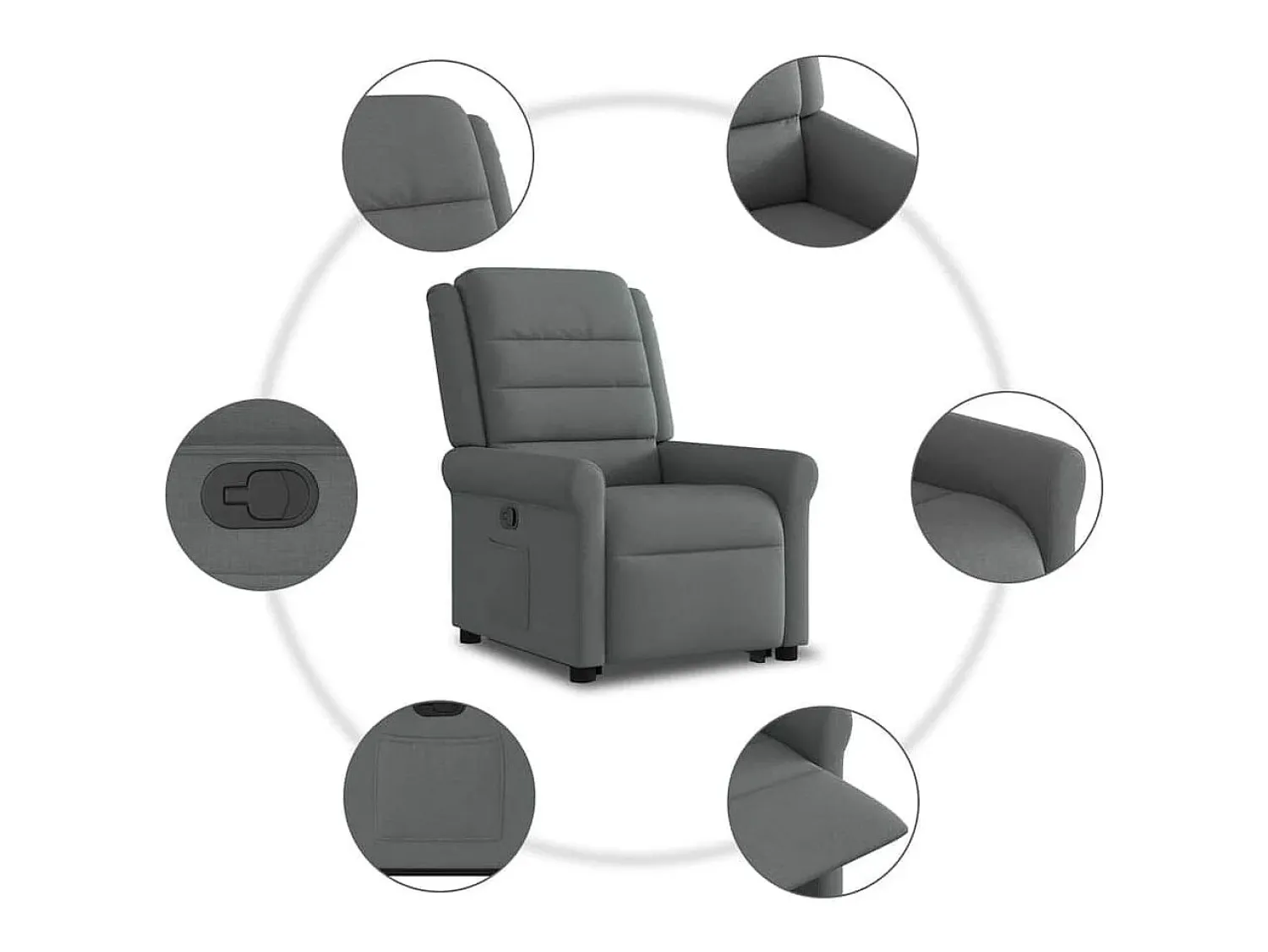 Poltrona* Poltrona Confortável | Poltrona reclinável elevatória tecido cinzento-escuro SHL884094 Cinza antracite
