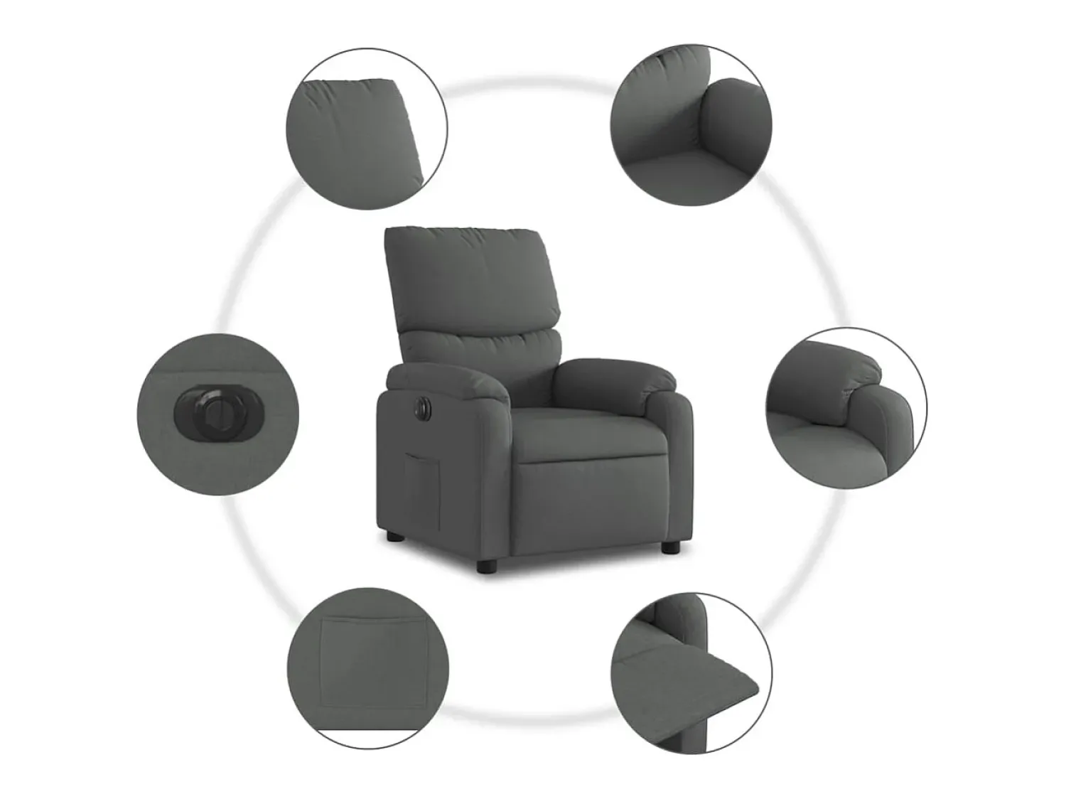 Poltrona| Poltrona Confortável | Poltrona reclinável elétrica tecido cinzento-escuro SHL940610 Cinza antracite