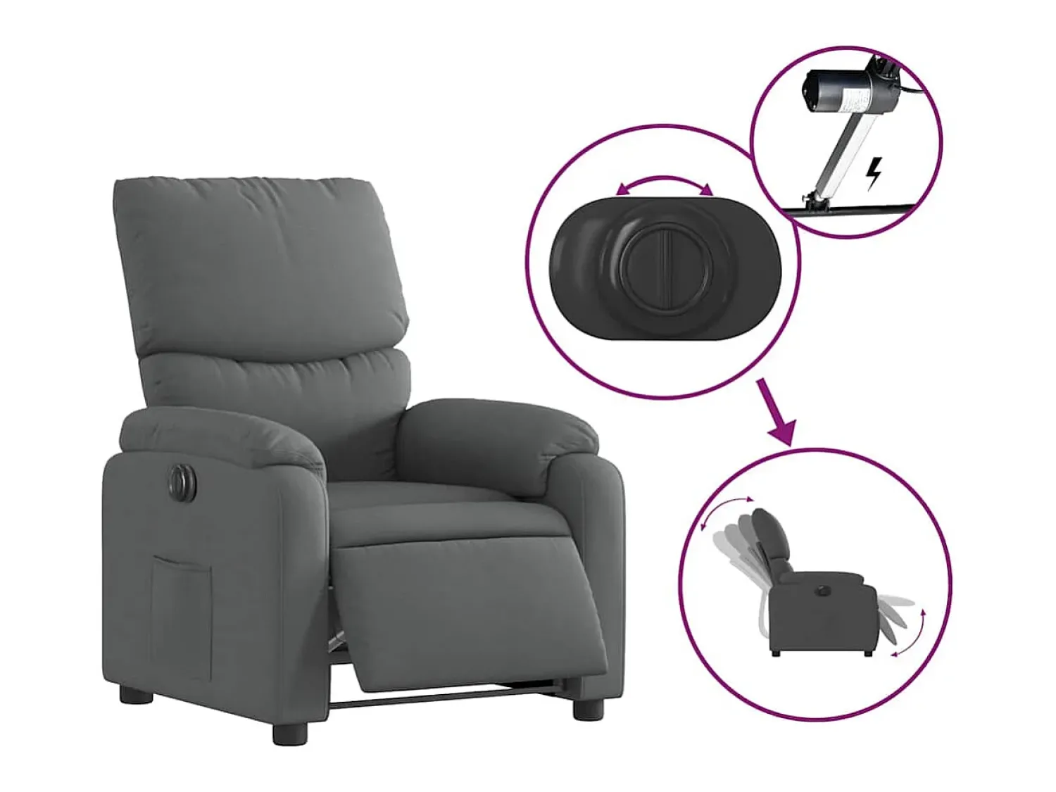Poltrona| Poltrona Confortável | Poltrona reclinável elétrica tecido cinzento-escuro SHL940610 Cinza antracite