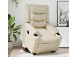 Outlet Poltrona Confortável | Poltrona reclinável elevatória couro artificial cor SHL157316 Creme