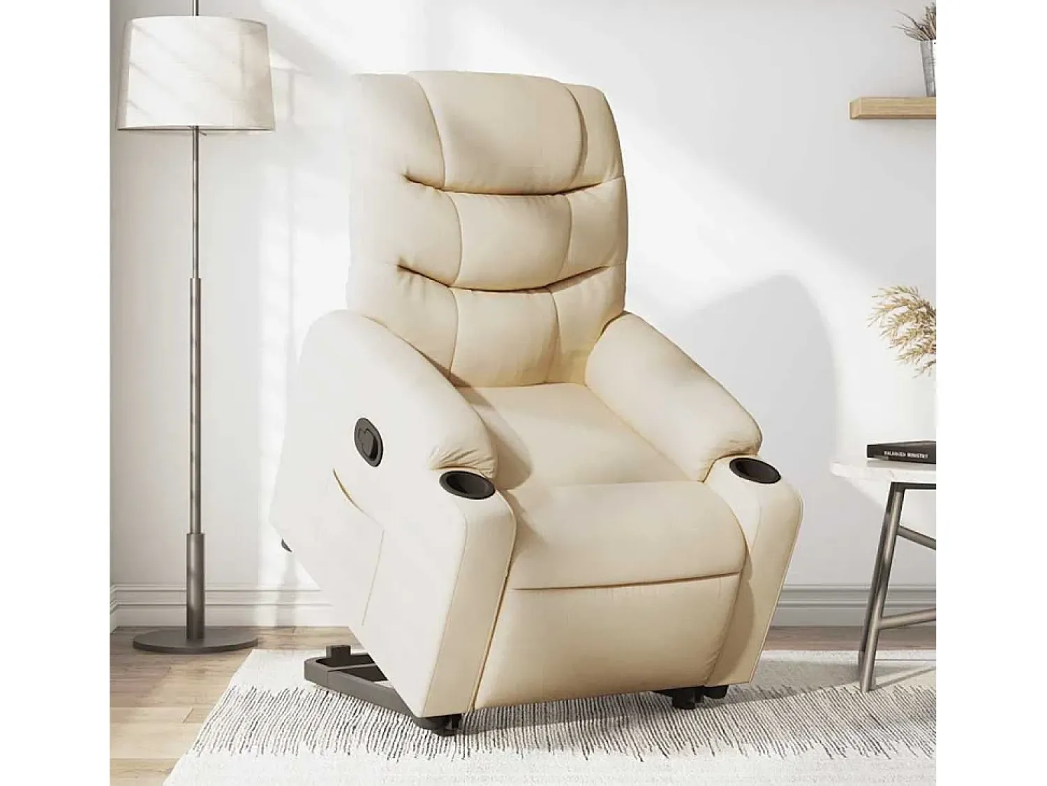 Clearance Poltrona Confortável | Poltrona reclinável elevatória tecido cor SHL479747 Creme