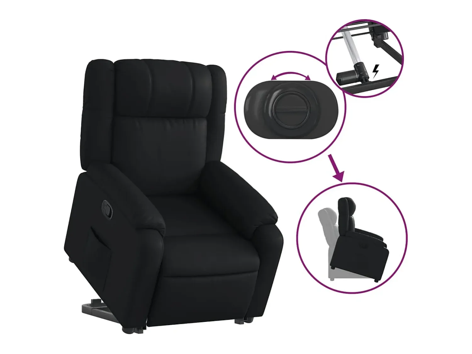 Poltrona| Poltrona Confortável | Poltrona reclinável elevatória couro artificial SHL149681 Preto