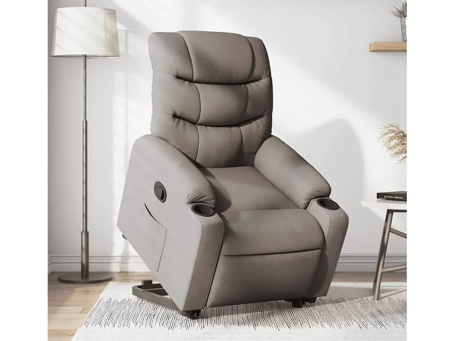 Clearance Poltrona Confortável | Poltrona reclinável elevatória tecido cinzento-acastanhado SHL217387 Taupe