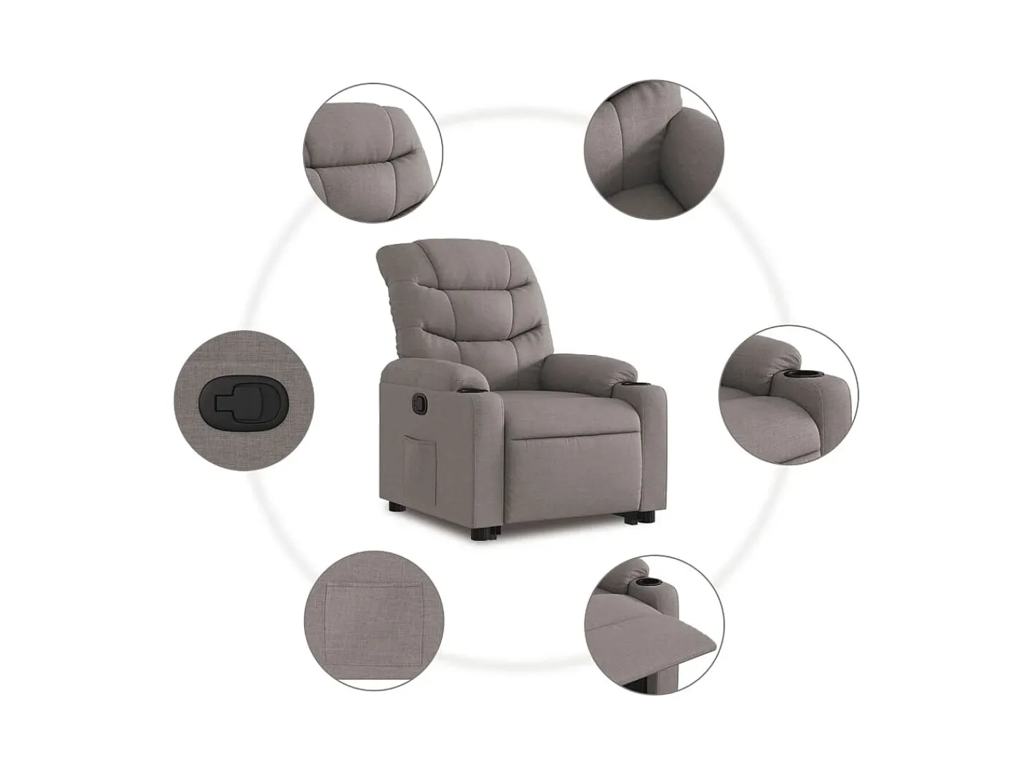 Clearance Poltrona Confortável | Poltrona reclinável elevatória tecido cinzento-acastanhado SHL217387 Taupe