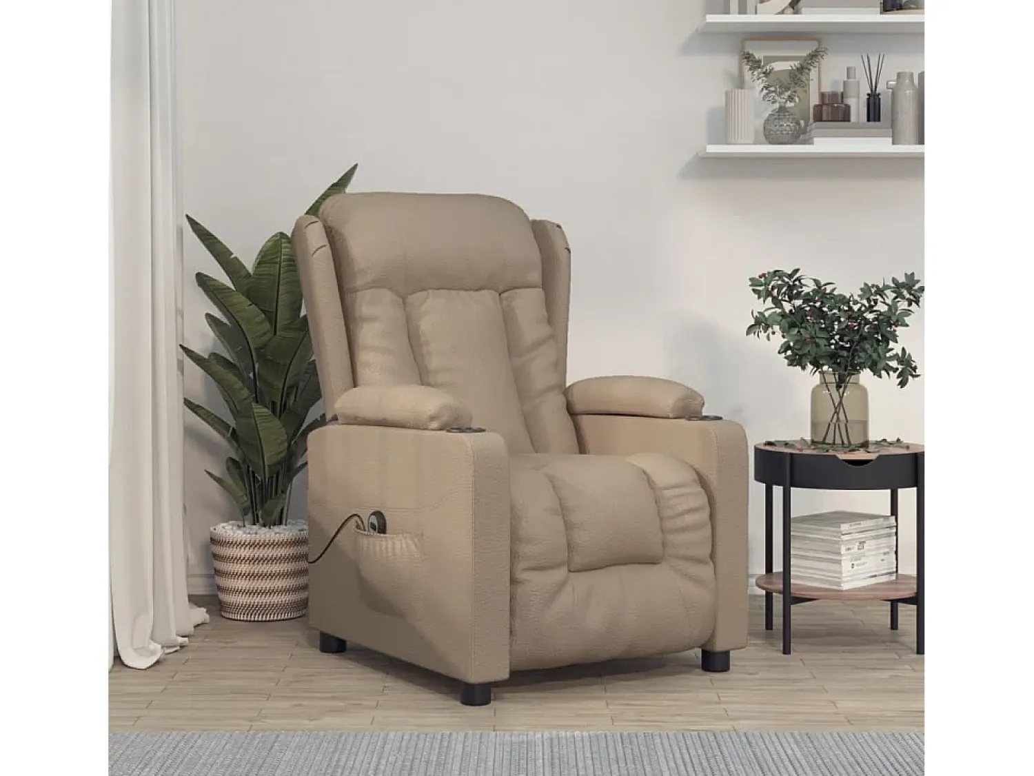 Hot Poltrona Confortável | Poltrona reclinável elétrica couro artificial cor cappuccino SHL87080 Castanho
