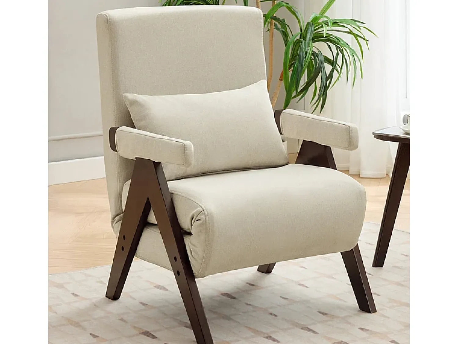 Poltrona|DripeX Poltrona conversível em linho - com almofada - encosto ajustável em 6 níveis - superfície de dormir 184x56 cm Bege