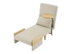 Hot DripeX Poltrona conversível em linho , com bandeja de madeira e almofada, encosto ajustável, superfície de dormir 180x62 cm Bege