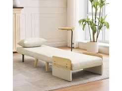 Hot DripeX Poltrona conversível em linho , com bandeja de madeira e almofada, encosto ajustável, superfície de dormir 180x62 cm Bege