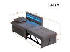 Poltrona*Hauss Spole Poltrona convertível com LED, USB, Type-C e suporte lombar - Sofá-cama multifunções - Tecido de linho escuro Cinzento