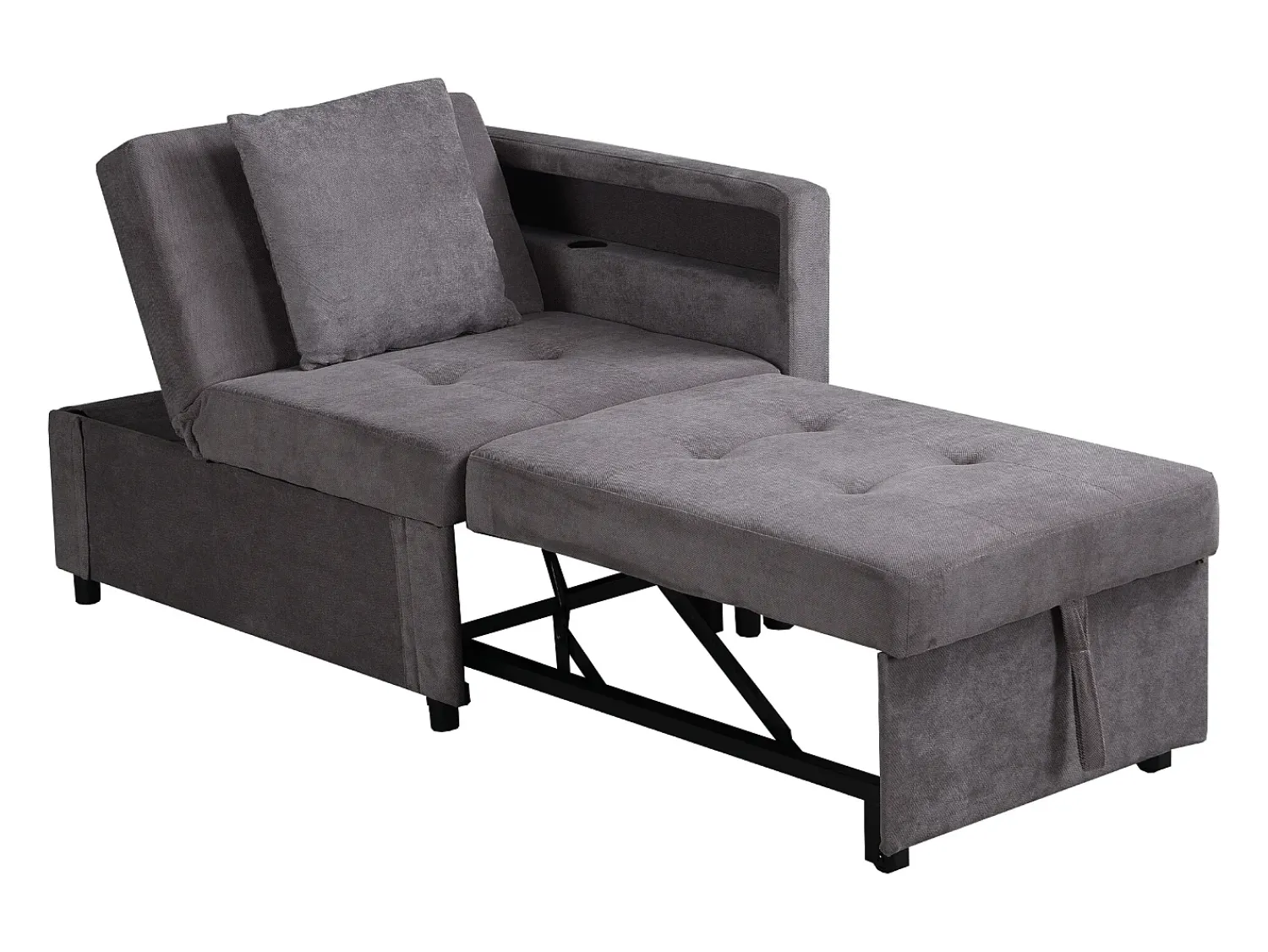 Poltrona*Hauss Spole Poltrona convertível com LED, USB, Type-C e suporte lombar - Sofá-cama multifunções - Tecido de linho escuro Cinzento