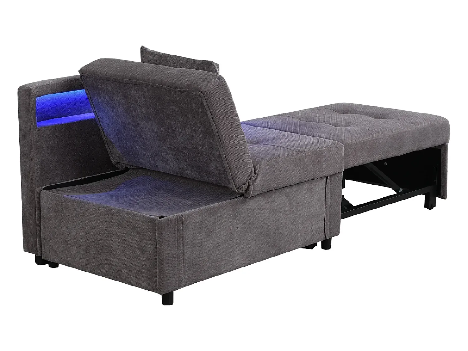 Poltrona*Hauss Spole Poltrona convertível com LED, USB, Type-C e suporte lombar - Sofá-cama multifunções - Tecido de linho escuro Cinzento