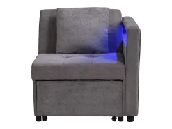 Poltrona*Hauss Spole Poltrona convertível com LED, USB, Type-C e suporte lombar - Sofá-cama multifunções - Tecido de linho escuro Cinzento