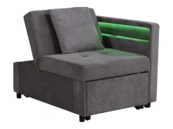 Poltrona*Hauss Spole Poltrona convertível com LED, USB, Type-C e suporte lombar - Sofá-cama multifunções - Tecido de linho escuro Cinzento