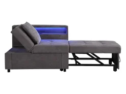 Poltrona*Hauss Spole Poltrona convertível com LED, USB, Type-C e suporte lombar - Sofá-cama multifunções - Tecido de linho escuro Cinzento