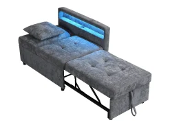 Poltrona|Hauss Spole Poltrona convertível com LED, USB, entrada Type-C e apoio lombar - Sofá-cama multifunções - Tecido de linho cinzento Cinzento claro