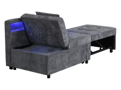 Poltrona|Hauss Spole Poltrona convertível com LED, USB, entrada Type-C e apoio lombar - Sofá-cama multifunções - Tecido de linho cinzento Cinzento claro
