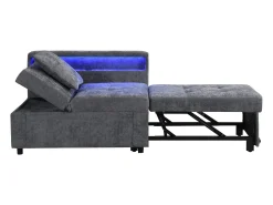 Poltrona|Hauss Spole Poltrona convertível com LED, USB, entrada Type-C e apoio lombar - Sofá-cama multifunções - Tecido de linho cinzento Cinzento claro