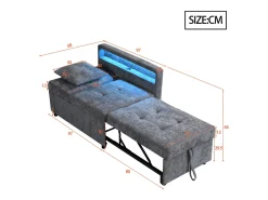Poltrona|Hauss Spole Poltrona convertível com LED, USB, entrada Type-C e apoio lombar - Sofá-cama multifunções - Tecido de linho cinzento Cinzento claro