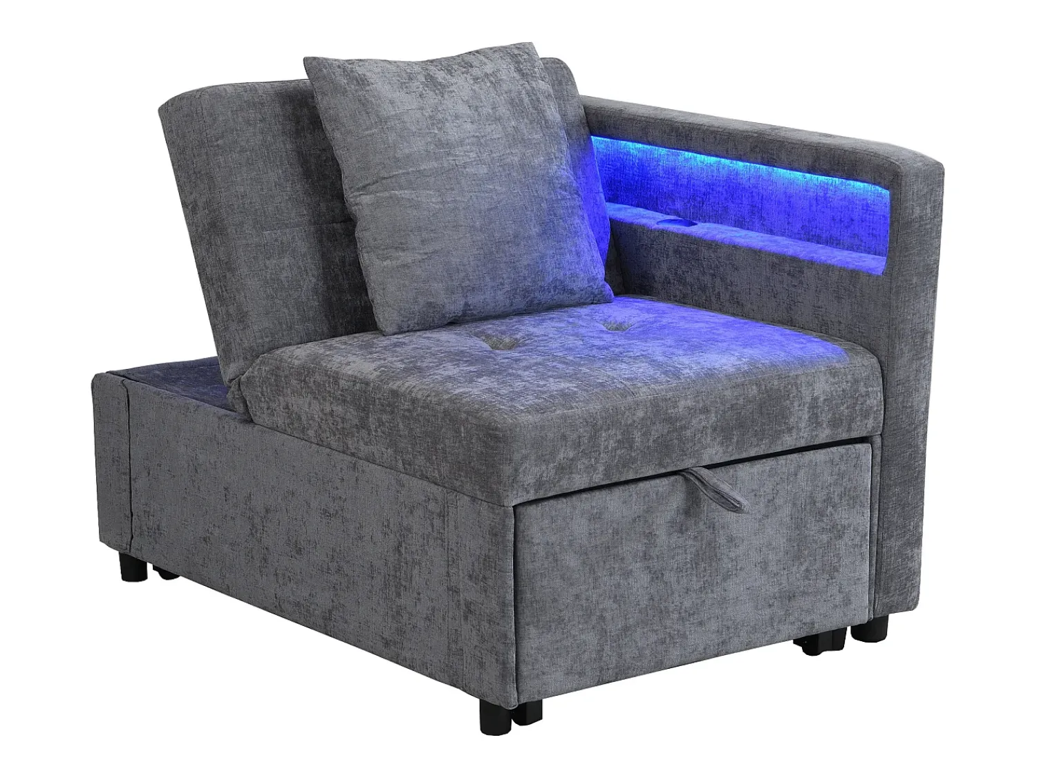 Poltrona|Hauss Spole Poltrona convertível com LED, USB, entrada Type-C e apoio lombar - Sofá-cama multifunções - Tecido de linho cinzento Cinzento claro
