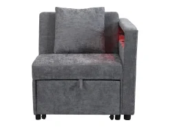 Poltrona|Hauss Spole Poltrona convertível com LED, USB, entrada Type-C e apoio lombar - Sofá-cama multifunções - Tecido de linho cinzento Cinzento claro
