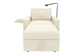 Poltrona*Hauss Spole Poltrona convertível em bombazine - Sofá individual com mesa de apoio e portas USB/Tipo-C Bege