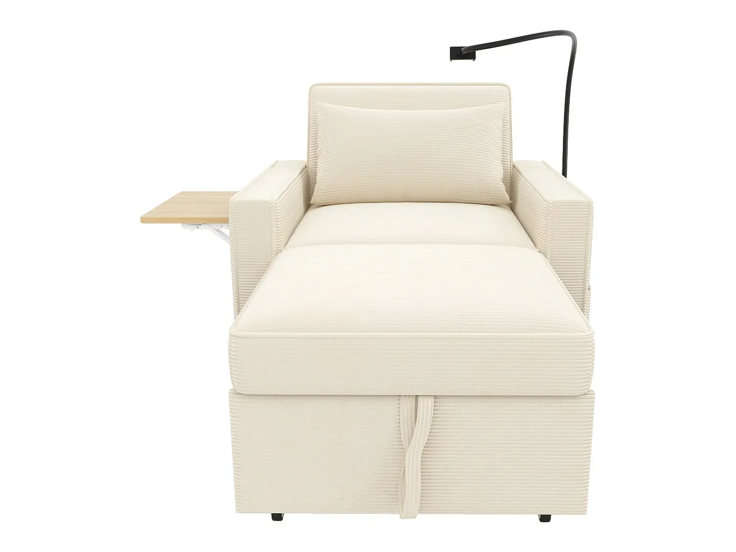 Poltrona*Hauss Spole Poltrona convertível em bombazine - Sofá individual com mesa de apoio e portas USB/Tipo-C Bege