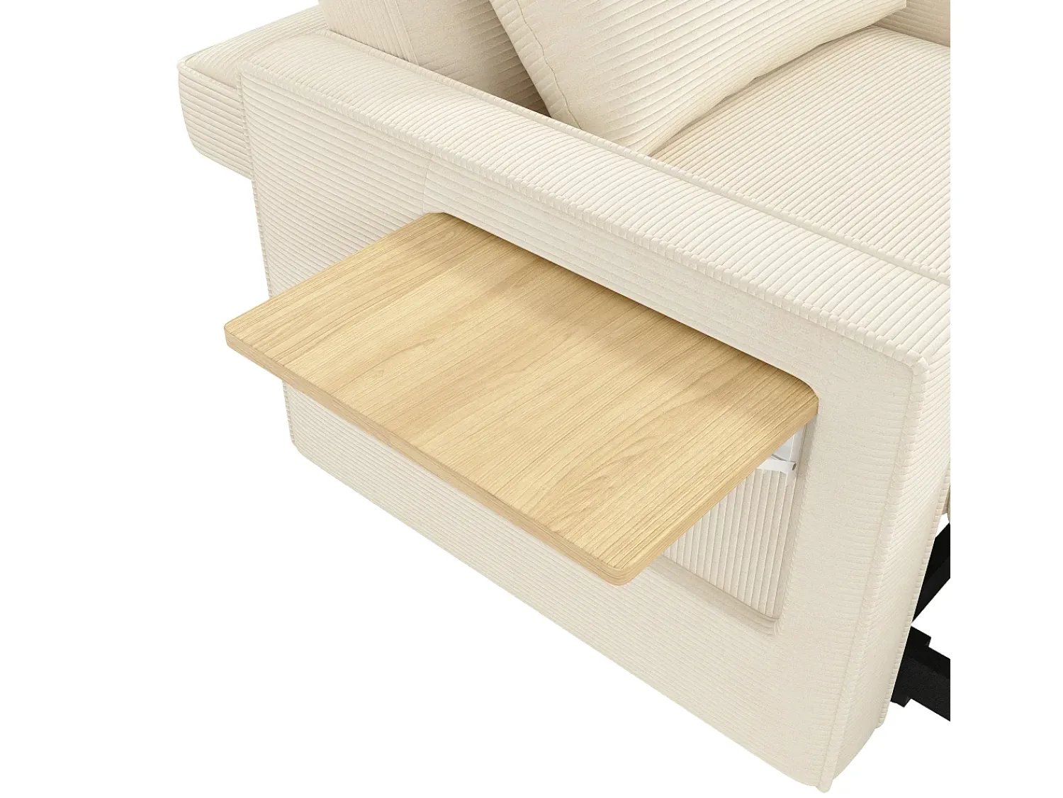 Poltrona*Hauss Spole Poltrona convertível em bombazine - Sofá individual com mesa de apoio e portas USB/Tipo-C Bege