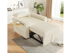 Poltrona*Hauss Spole Poltrona convertível em bombazine - Sofá individual com mesa de apoio e portas USB/Tipo-C Bege