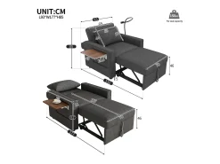 Online Hauss Spole Poltrona convertível em bombazine - Sofá individual com mesa de apoio e portas USB/Tipo-C Cinzento