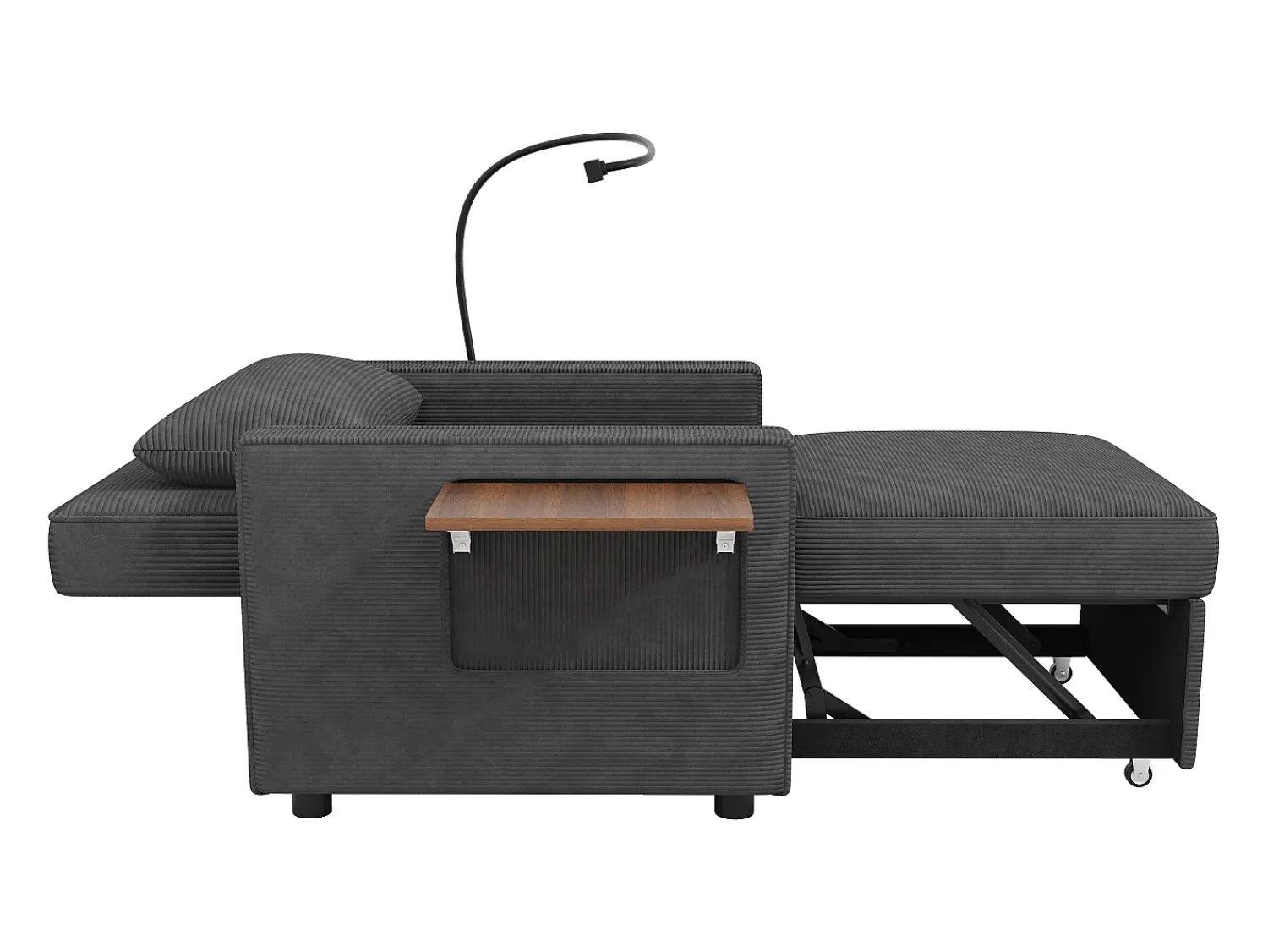 Online Hauss Spole Poltrona convertível em bombazine - Sofá individual com mesa de apoio e portas USB/Tipo-C Cinzento