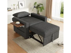 Online Hauss Spole Poltrona convertível em bombazine - Sofá individual com mesa de apoio e portas USB/Tipo-C Cinzento
