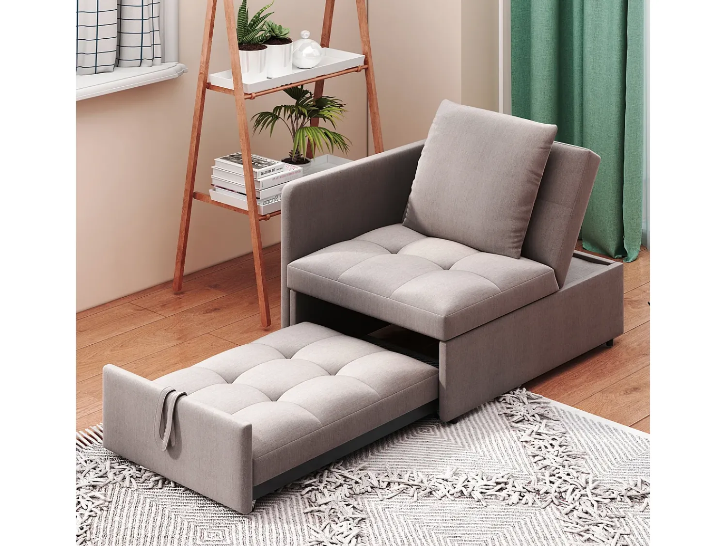 Online Hauss Spole Poltrona convertível em sofá-cama - Encosto ajustável - Tecido de linho Cinzento