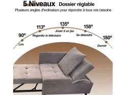 Online Hauss Spole Poltrona convertível em sofá-cama - Encosto ajustável - Tecido de linho Cinzento