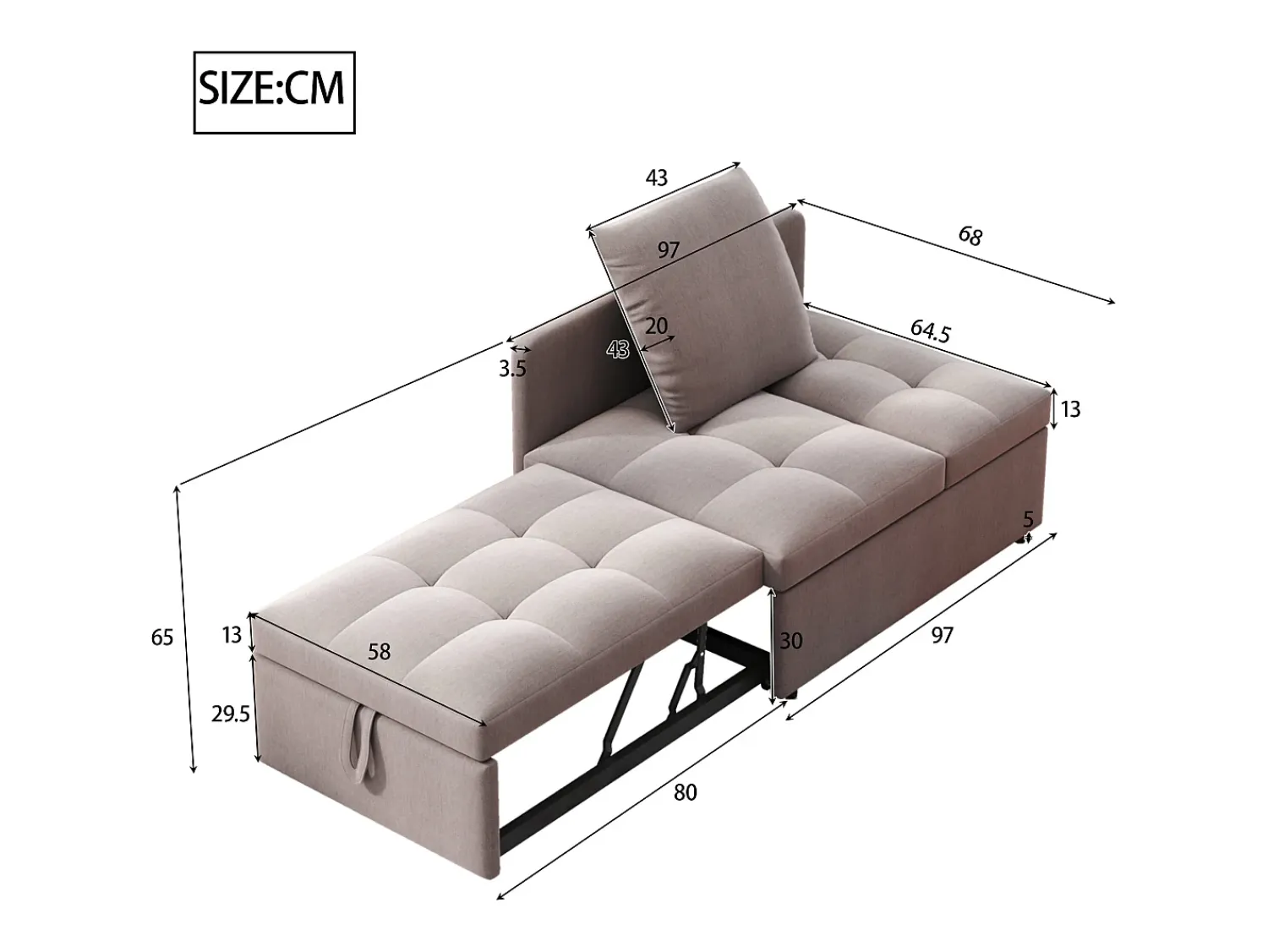 Online Hauss Spole Poltrona convertível em sofá-cama - Encosto ajustável - Tecido de linho Cinzento