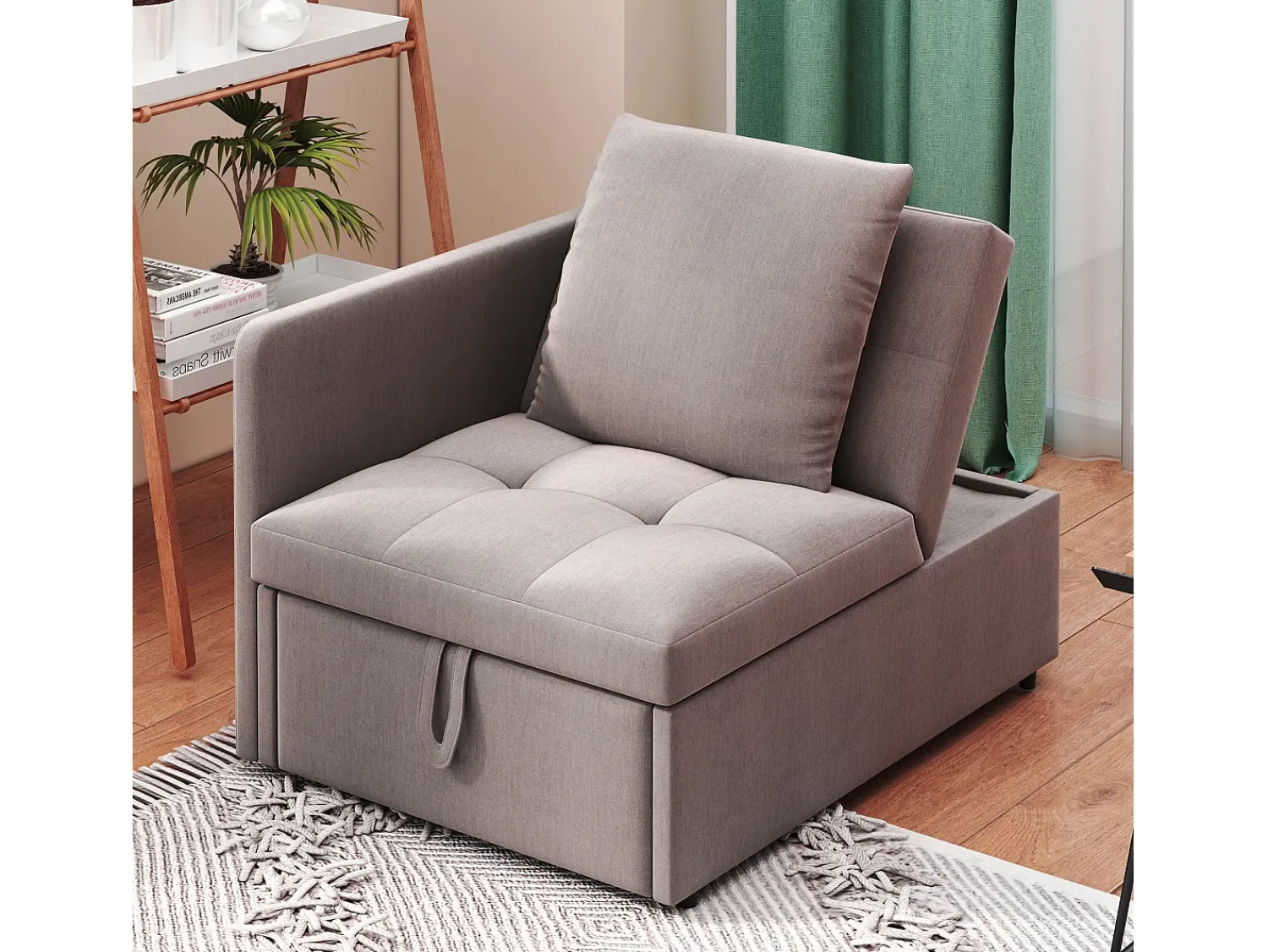 Online Hauss Spole Poltrona convertível em sofá-cama - Encosto ajustável - Tecido de linho Cinzento